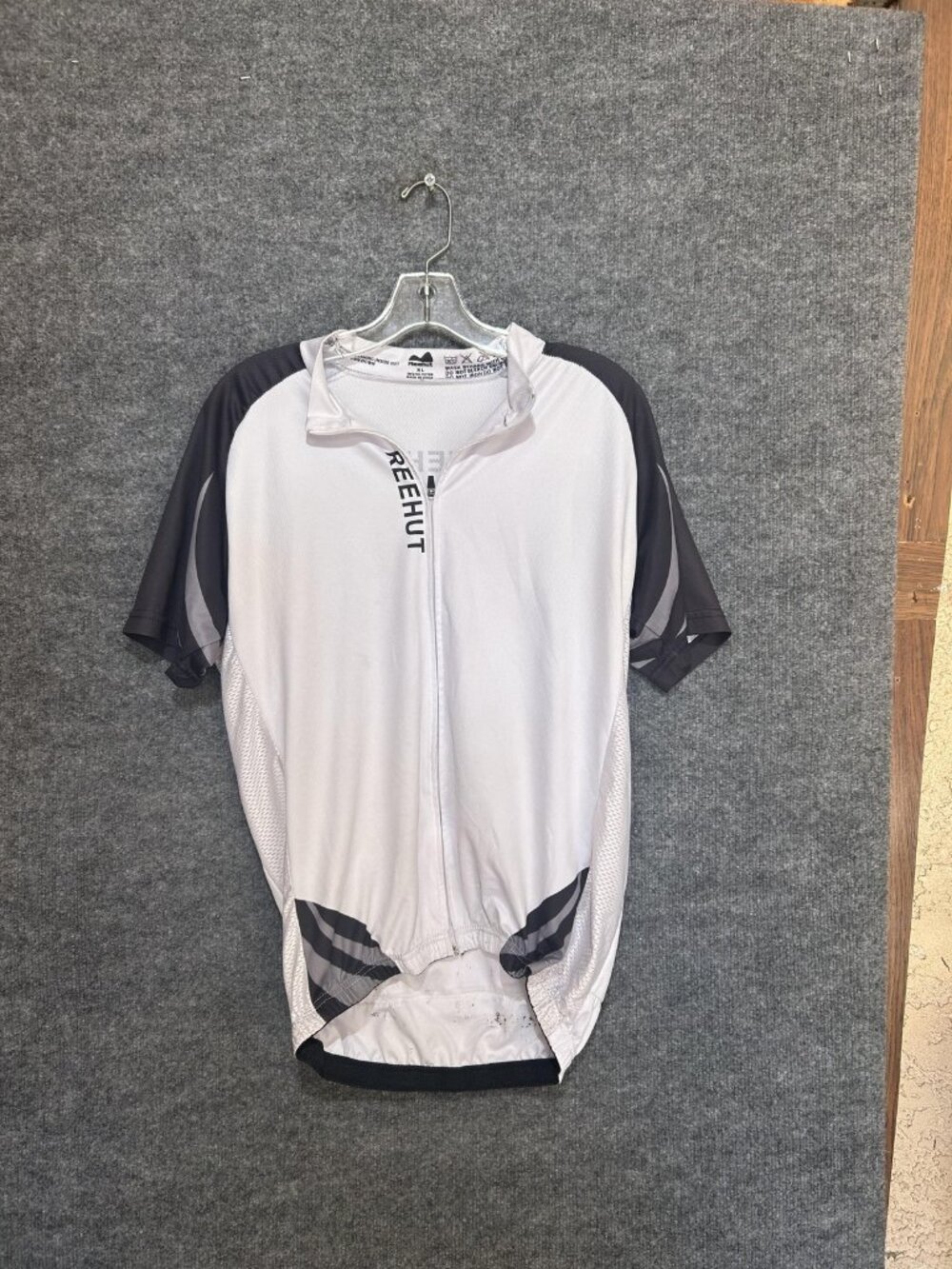 Reehut Cycling Jersey Mens XL White Black Full Zip Short Sleeve Pockets Bike